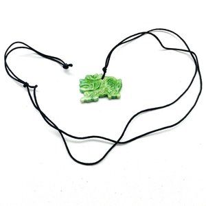Carved Green Stone Dragon Necklace Black Cord Ethnic Native Tribal Asian